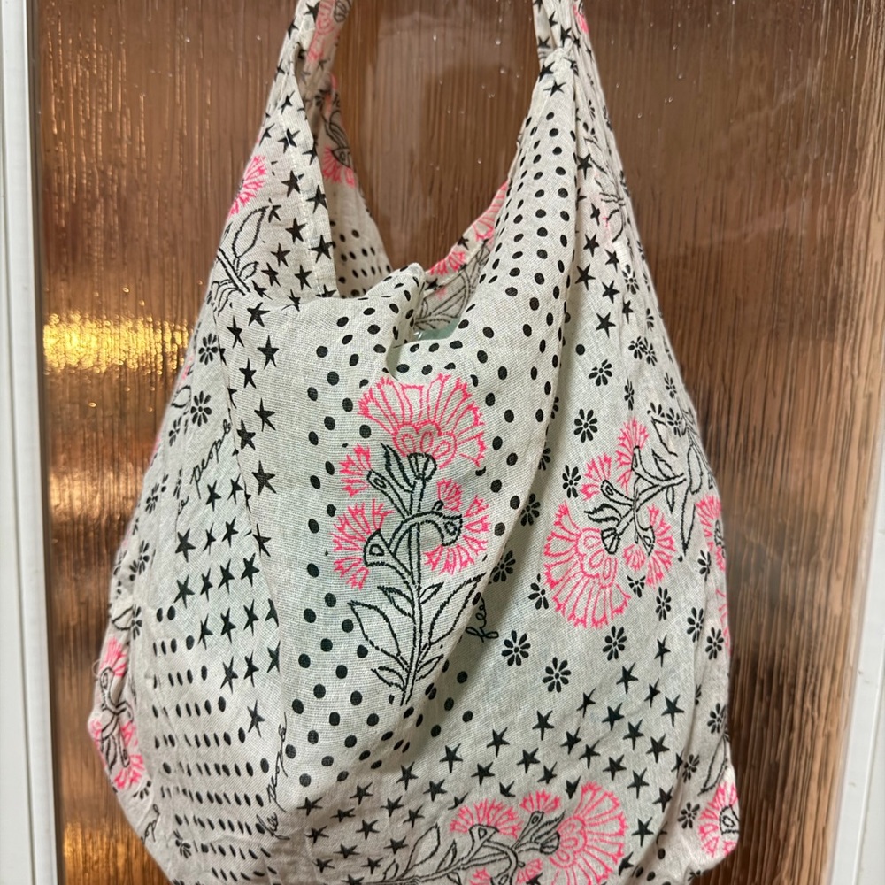 Free People Pink and Black Floral Hobo Bag